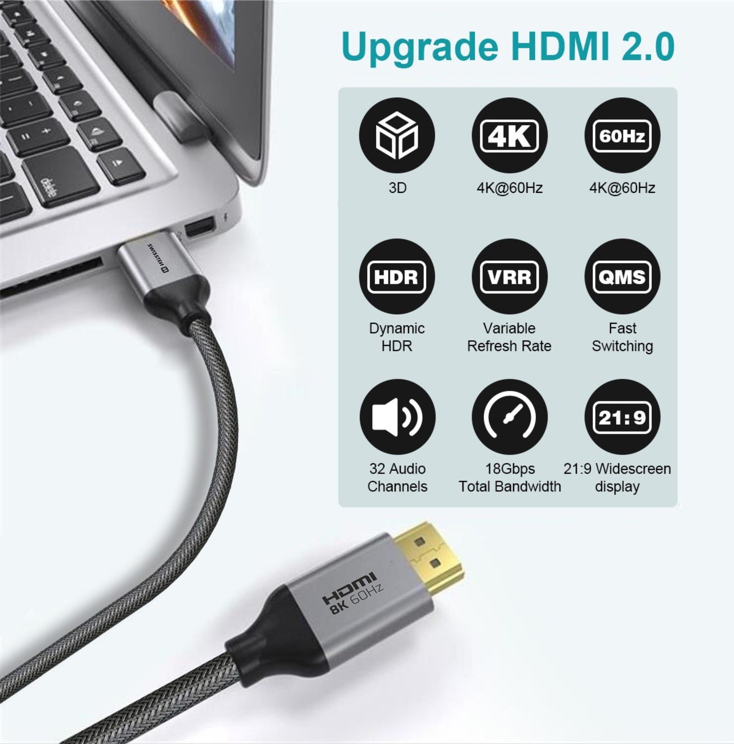 Cabo HDMI 2.0 4K 60Hz Swissten