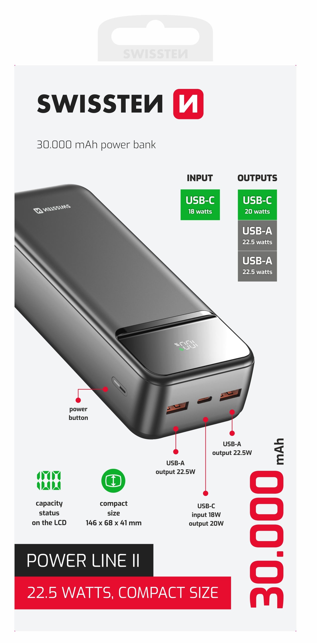 Power Bank 30000 mAh Power Line II Swissten