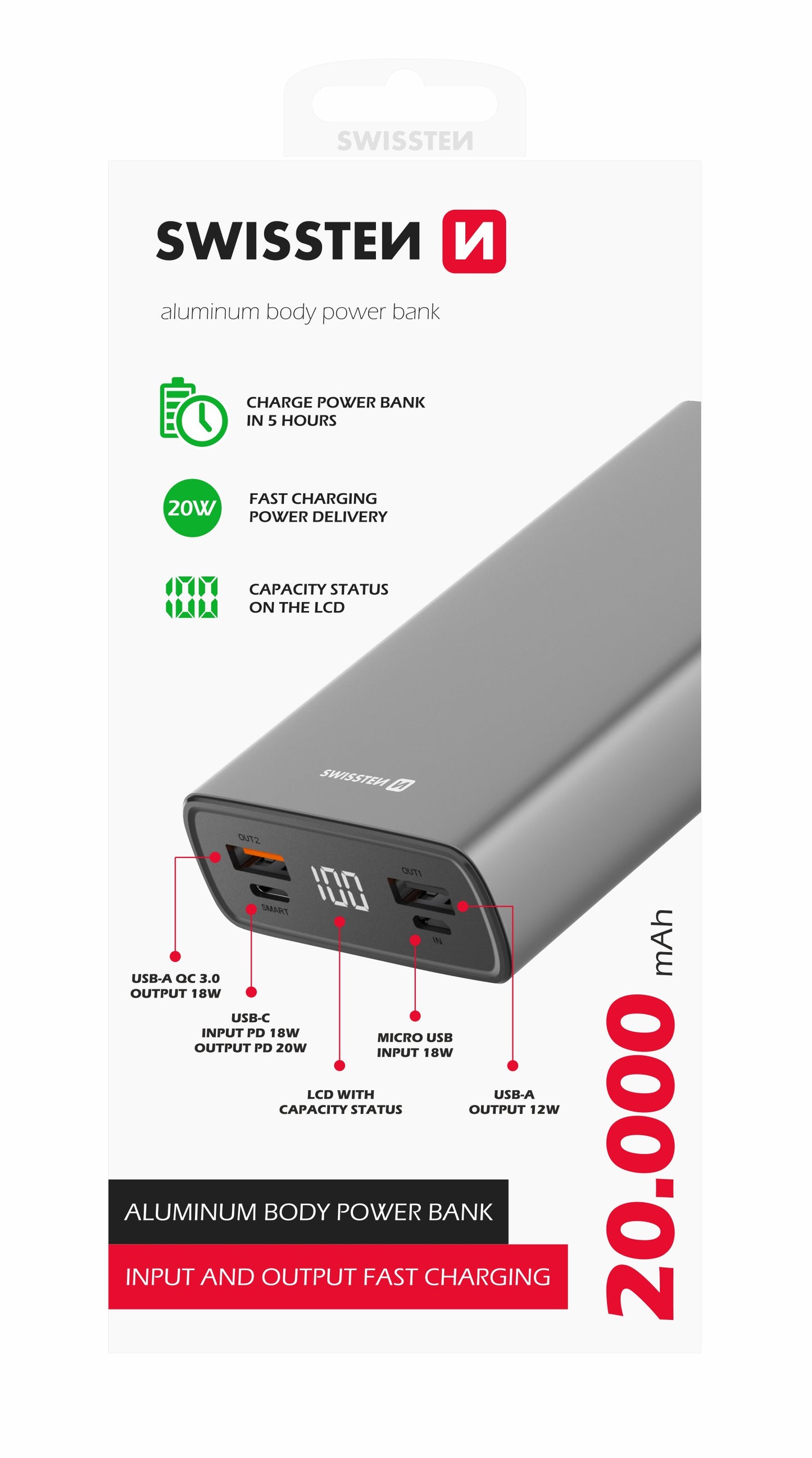 Power Bank 20000 mAh 20W Power Delivery Swissten