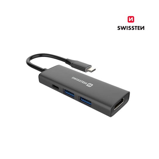 Adaptador HUB USB-C 4 em 1 Swissten (USB-C 100W, HDMI, 2x USB 3.0)